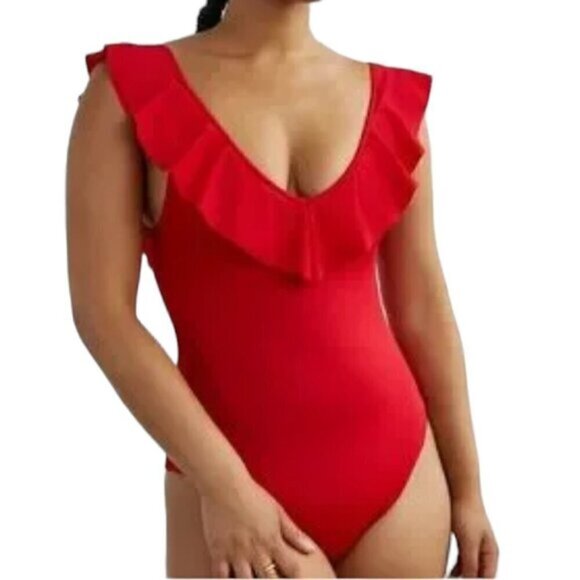 Wilfred Danette Summer Sleeveless Pull On Ruffles V-Neck Bodysuit Red 2XS NEW - Picture 1 of 7